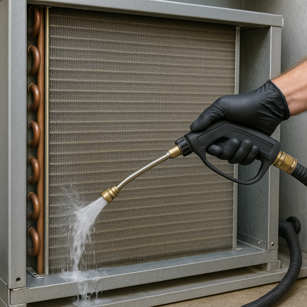Clean condenser coils after service.