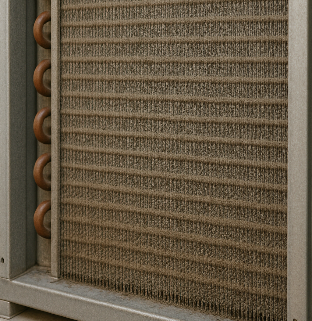 Dirty HVAC coils before cleaning.